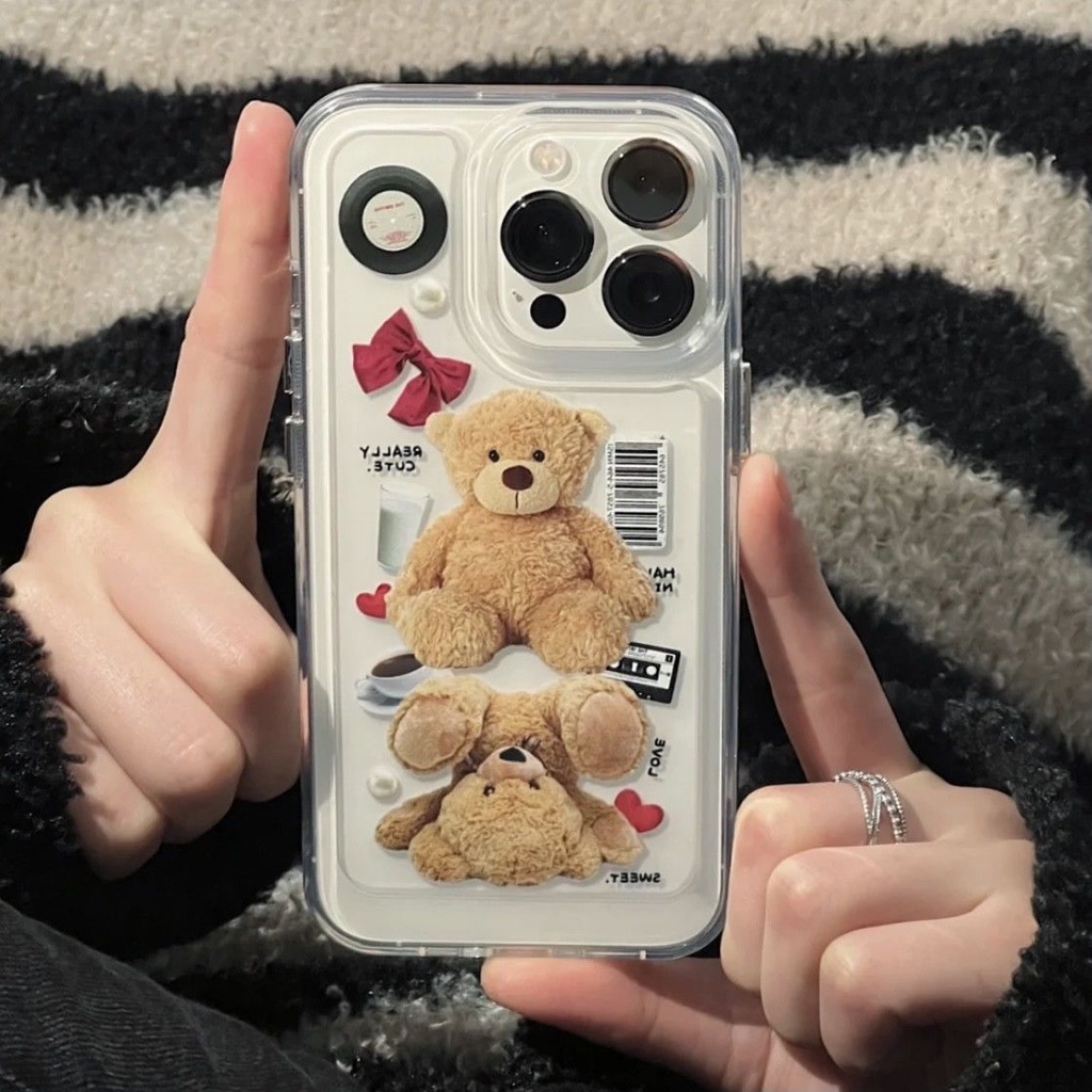 Transparent Soft Case Compatible for IPhone 14 13 12 11 Pro X XR XS Max 6 6S 7 8 Plus Cute Bear Casing TPU Silicone Phone Shockproof Cover