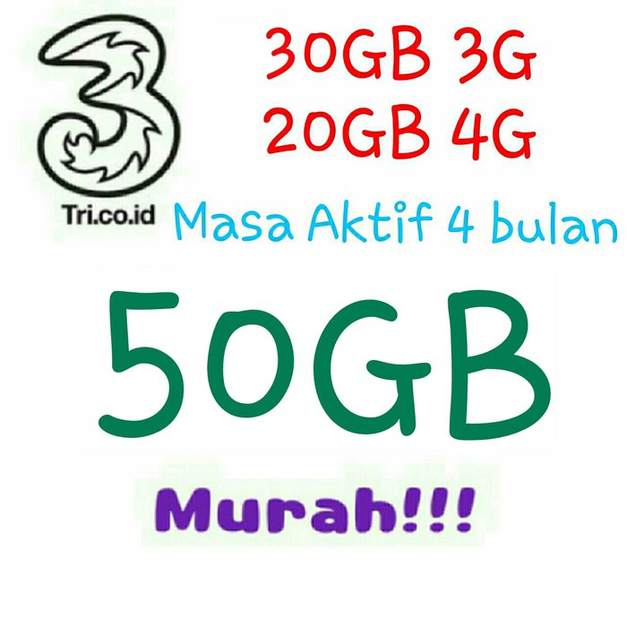 Kartu Perdana Paket Kuota Internet Tri Three 3 Murah 50gb 3g 4g Shopee Indonesia