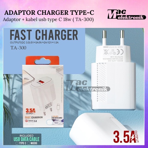 Adaptor HP Type-C Fast Charger Kepala 1 Port USB 18W Quick Charge QC 3.0 TA-300 Fast charging