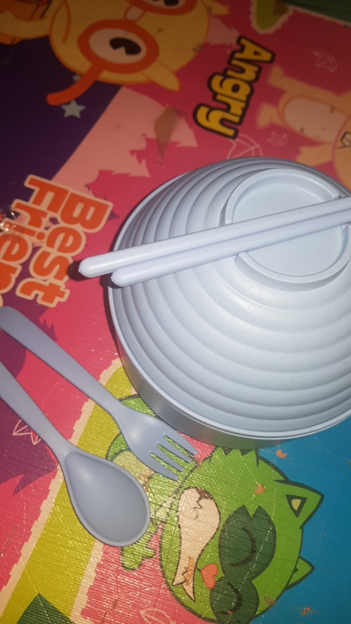 Mangkuk Mie Mangkok Makan Set Isi 2 Gratis Sendok Garpu Sumpit Tutup Wheat Straw Soup Bowl Cantik