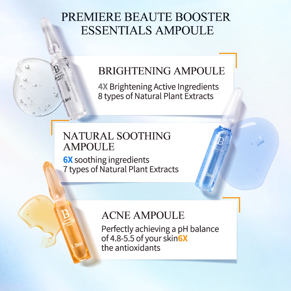 [BPOM] Premiere Beaute  AMPOULE 1.5ml*10 Niacinamide VC Booster Essential concentrated serum Ceremide skin repair concentrated serum BRIGHTENING SOOTHING Acne Care PH PH Balance Acne Reduce concentrated serum-2