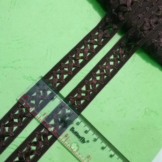 PER METER RENDA PITA SERUT WARNA COKLAT LEBAR 2CM
