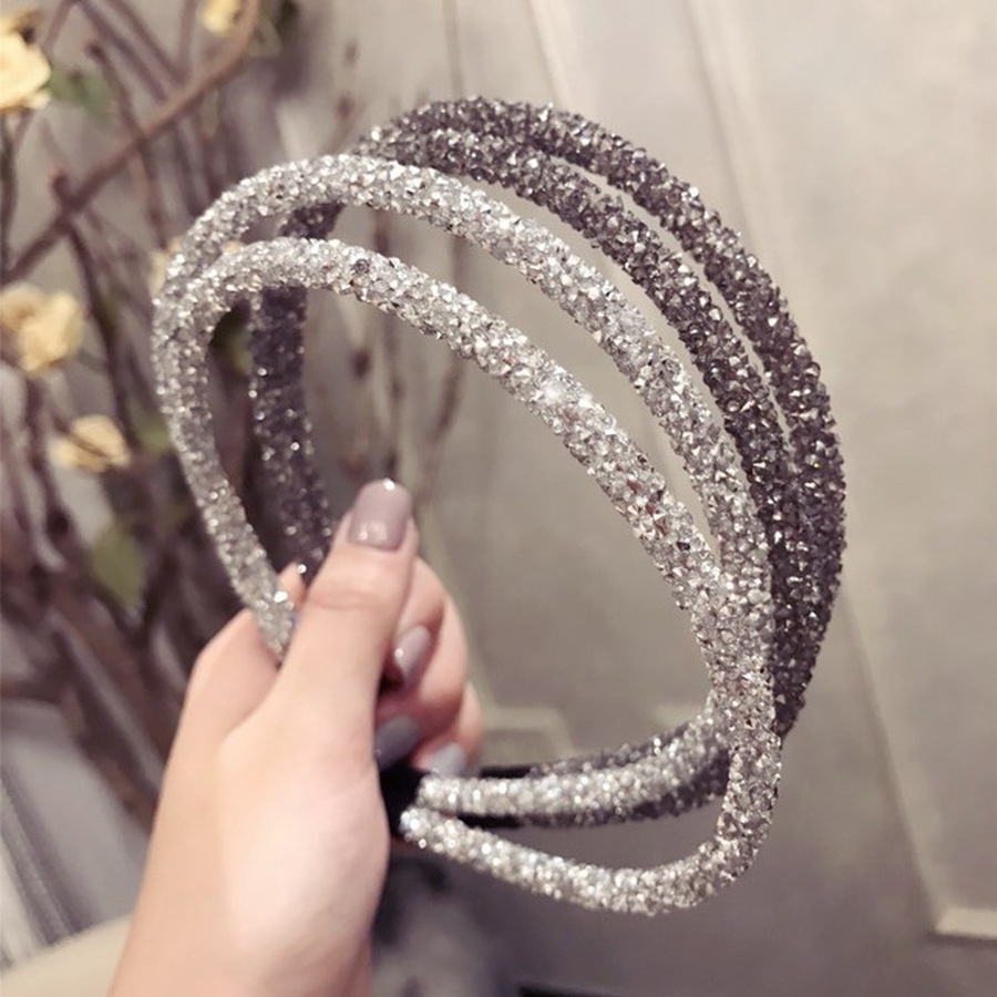 Korean Crystal Rhinestone Double Layer Headband Fashion Thin Full Diamond Hair Band for Women