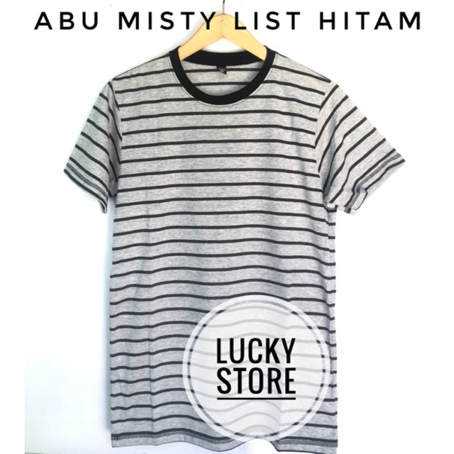 Download Kaos Stripe Abu Misty List Hitam - Kaos stripe hitam putih - kaos polos bandung | Shopee Indonesia