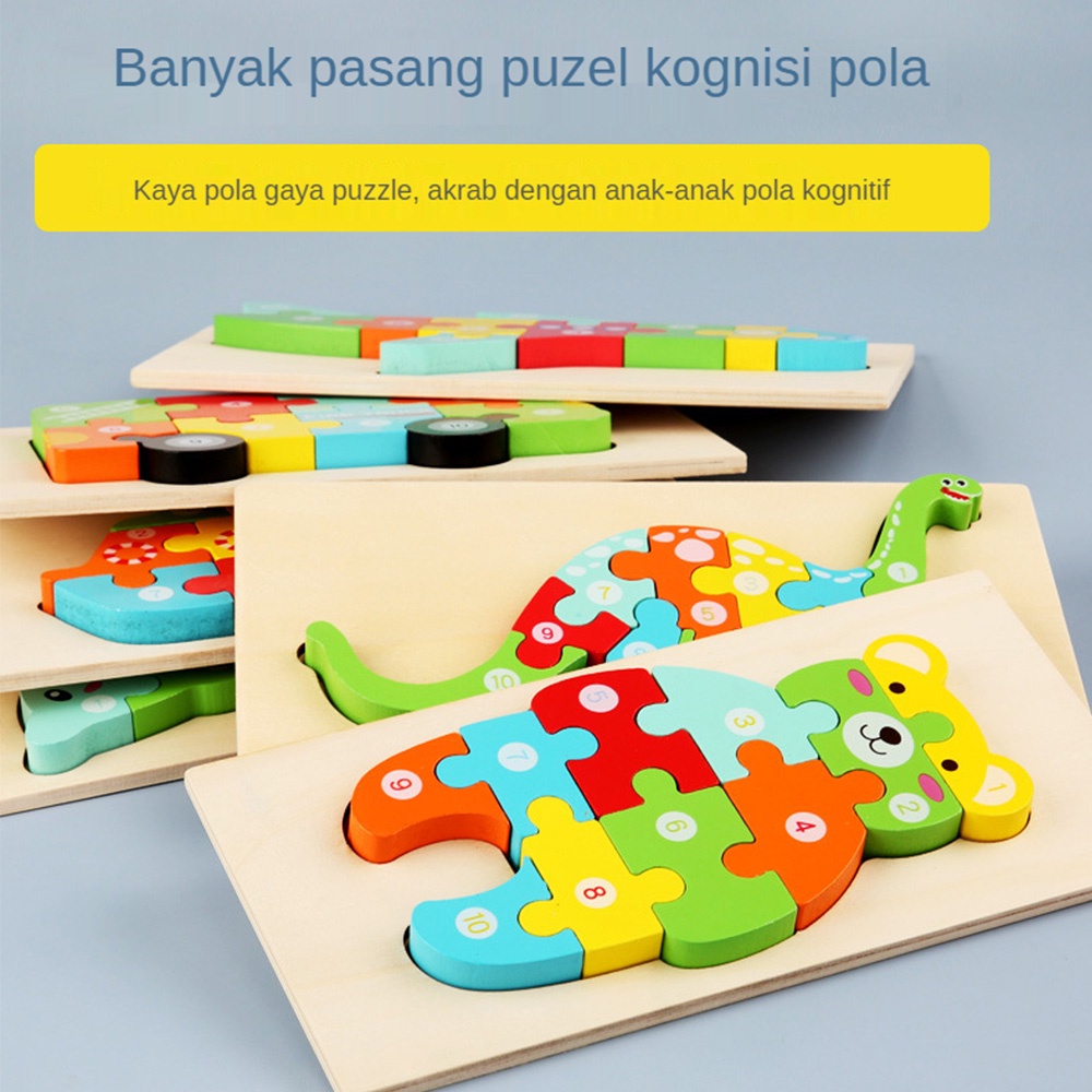 HIPPO LAND Mainan Puzzle Kayu Anak 3D Jigsaw puzzle Lucu 274