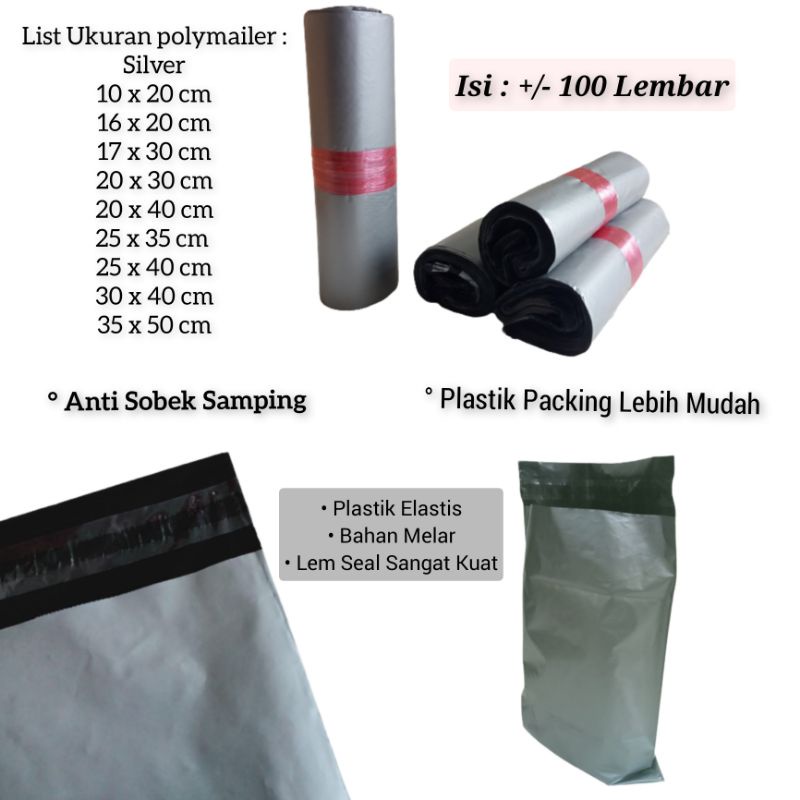 

PLASTIK PACKING POLYMAILER SILVER TERMURAH PREMIUM TEBAL isi 100 Lembar