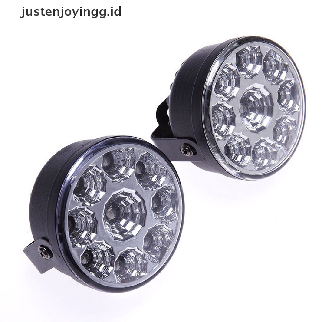 2pcs Lampu Kabut Depan Mobil DRL 9 Led Bentuk Bulat Warna Putih