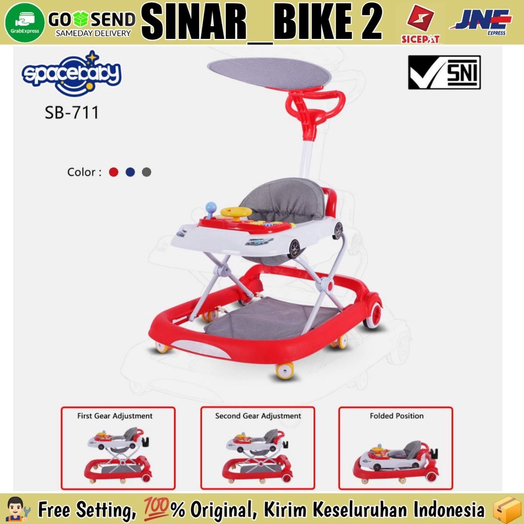 Baby Walker spacebaby 3in 1 SB 711 &amp; Baby Walker 316 Stir Dorong Musik Lampu Mainan Alas Kaki