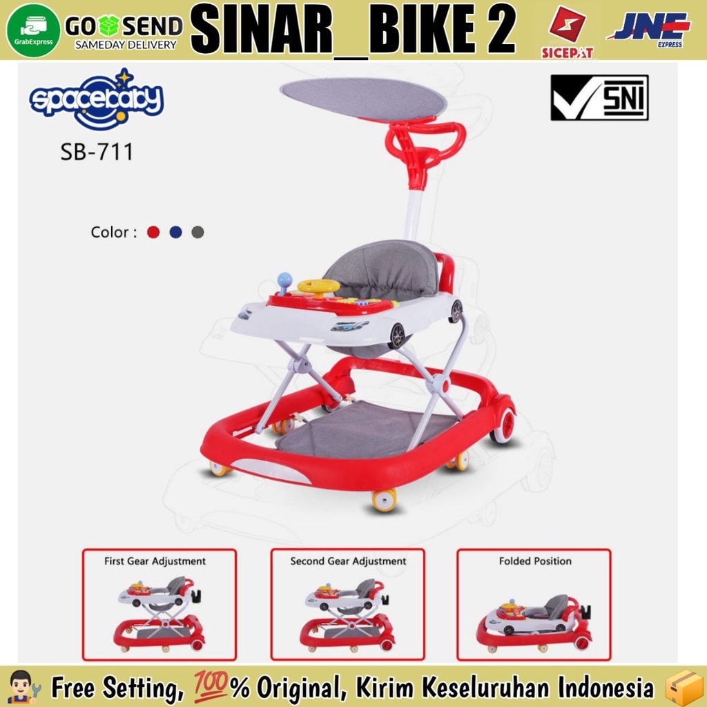 Baby Walker spacebaby 3in 1 SB 711 &amp; Baby Walker 316 Stir Dorong Musik Lampu Mainan Alas Kaki