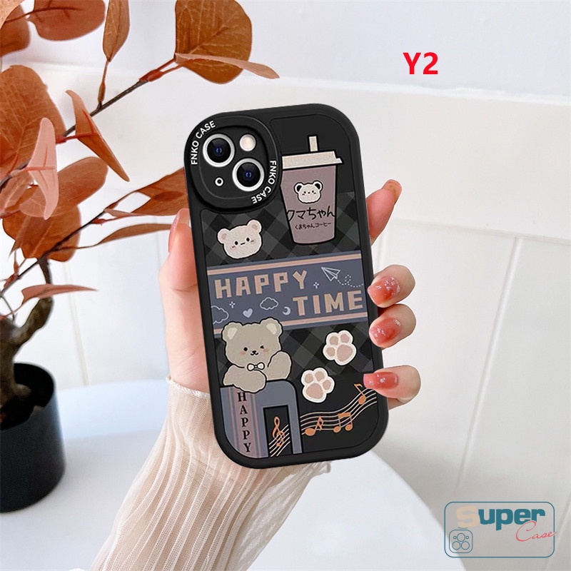 Case OPPO A17 A95 A15 A12 A57 A16 A78 A58 A17K A15s A96 A3S A55 A94 A16K A1K A31 A9 A5 A54 A5S A76 A7 A92 A74 A53 A33 A16E Reno 5F 8T B5 7 6 4 Beruang Kartun Lucu Soft Cover Teh Susu