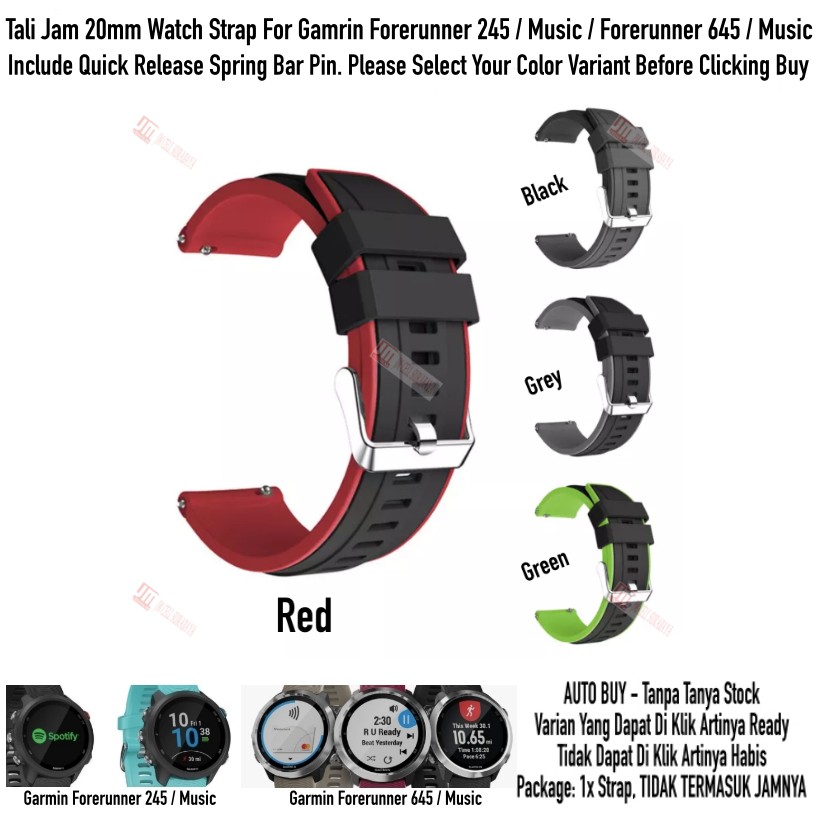 SSR Tali Jam 20mm Watch Strap Garmin Forerunner 645 / 245 / Music - Rubber Silikon Sporty