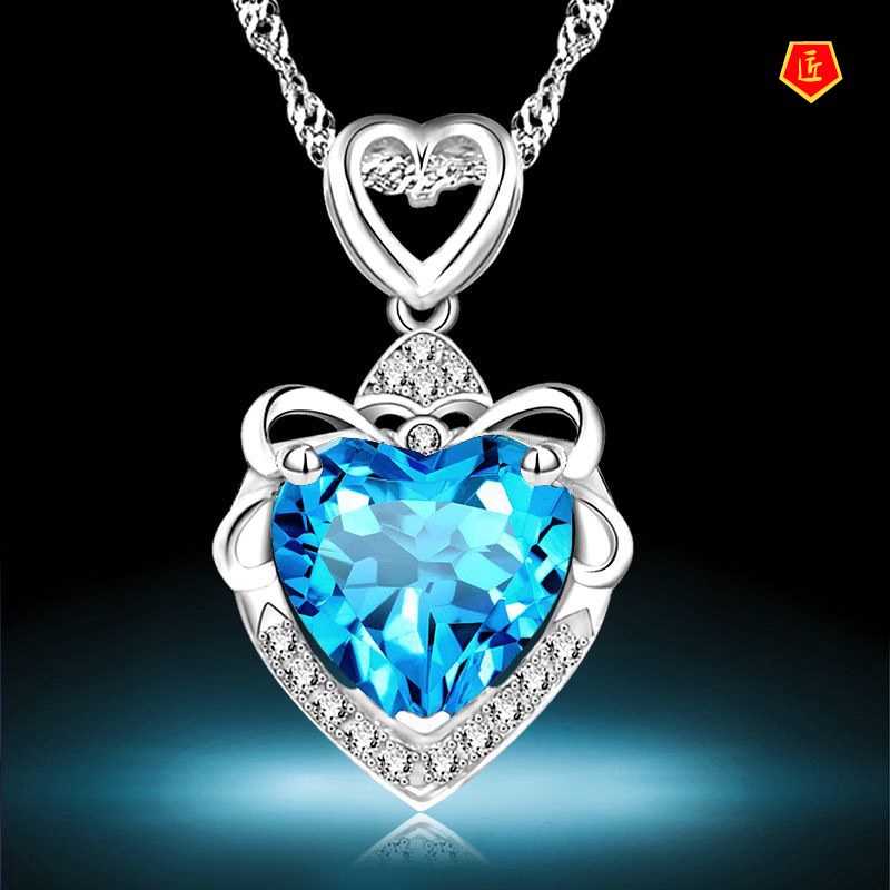 [Ready Stock]Purple Blue Crystal Superior Heart-Shaped Necklace Women's Fashion Elegant