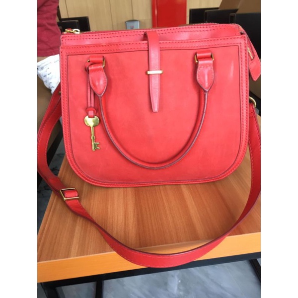 fossil ryder medium satchel brick red preloved