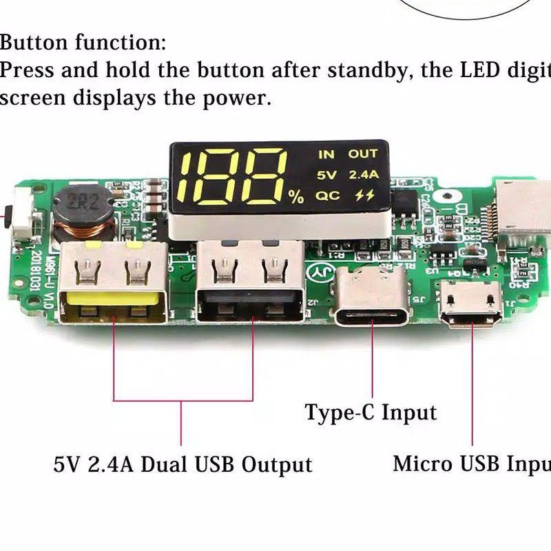 CIRCUIT MODUL POWER BANK LCD USB 5V 2.4A CHARGER