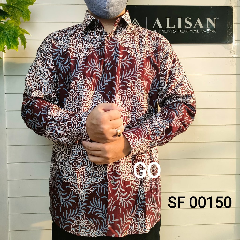 gof ALISAN KEMEJA Pakaian Pria Hem Kemeja Batik Kombinasi Lengan Panjang Original Bagus Full Print