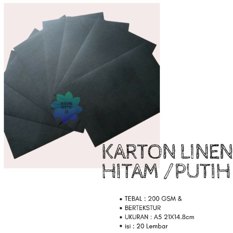 [20 Lembar]KertasLinen/UkA5/KartonLinen/Hitam/Putih