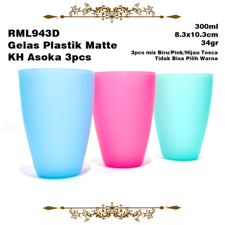 [Set 3pcs] RML943D Gelas Plastik Matte KH Asoka 3pcs