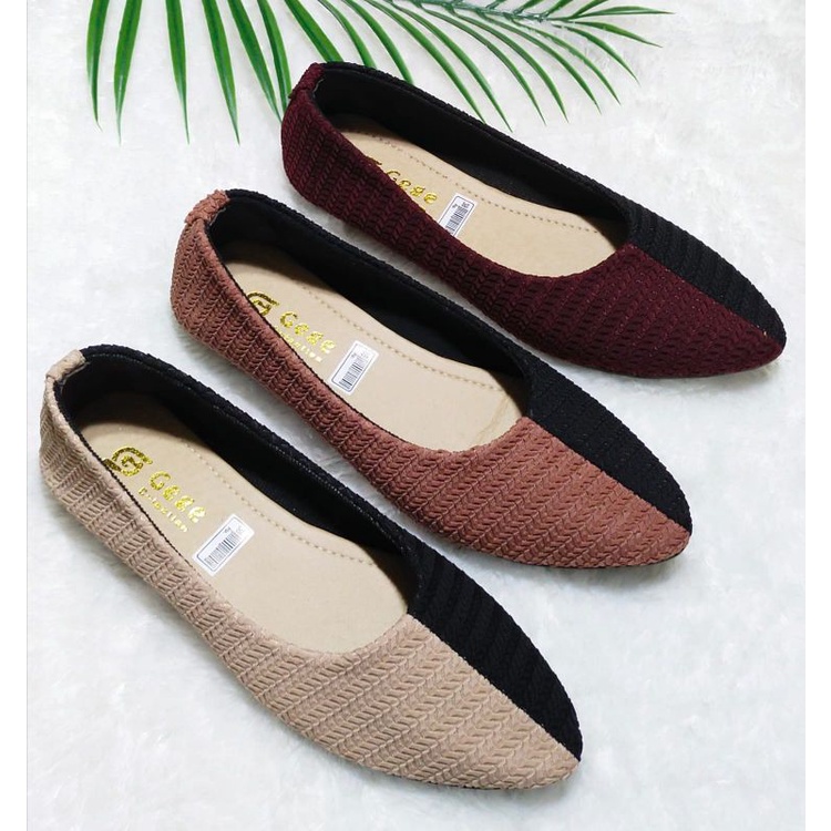 Sepatu flat dixsi belang alas Karet anti licin
