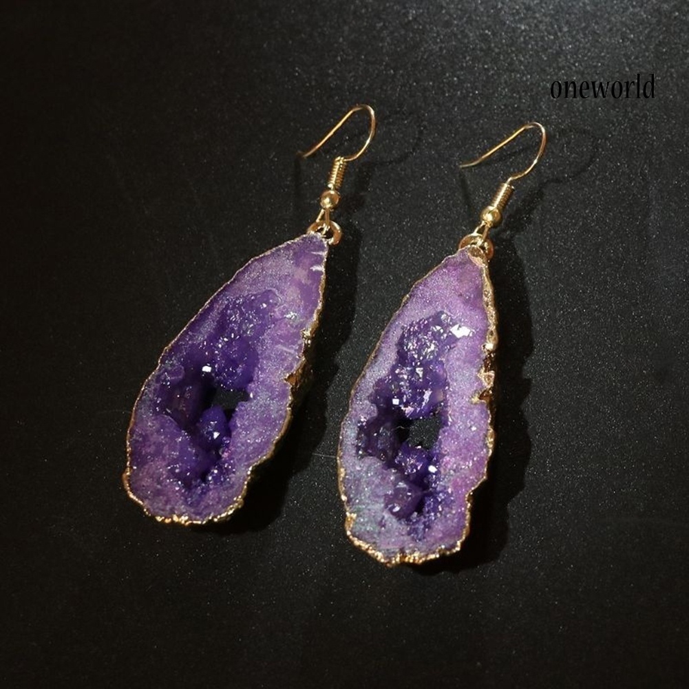 OW@ Creative Hollow Out Irregular Stone Drop Dangle Women Hook Earrings Jewelry
