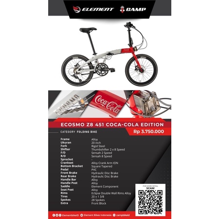 promo dashyat juli 20” seli element ecosmo z8 451 coca cola hydro brake alloy frame rims 451