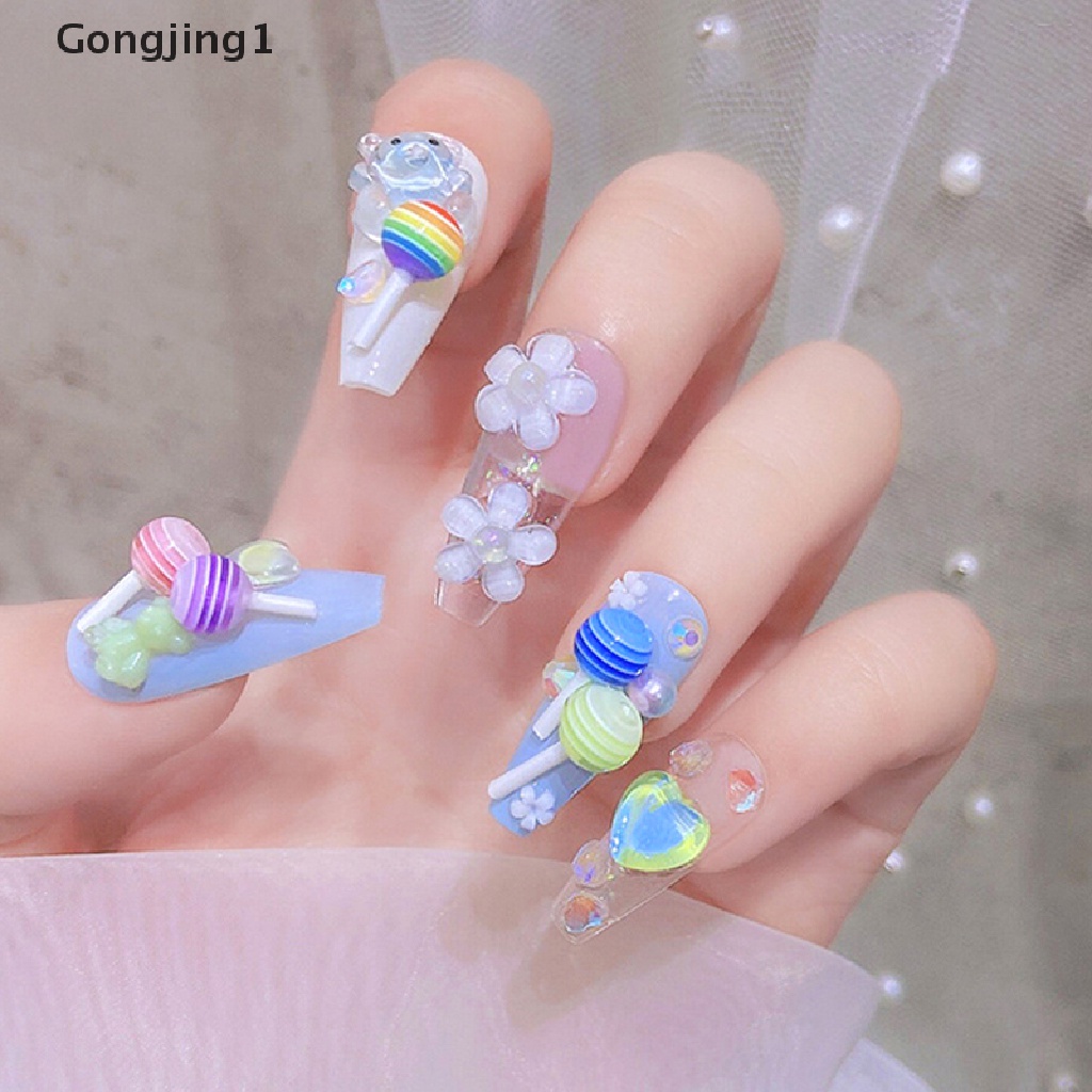 Gongjing1 30pcs / Set Ornamen 3D Bentuk Permen Lolipop Untuk Dekorasi Nail Art DIY