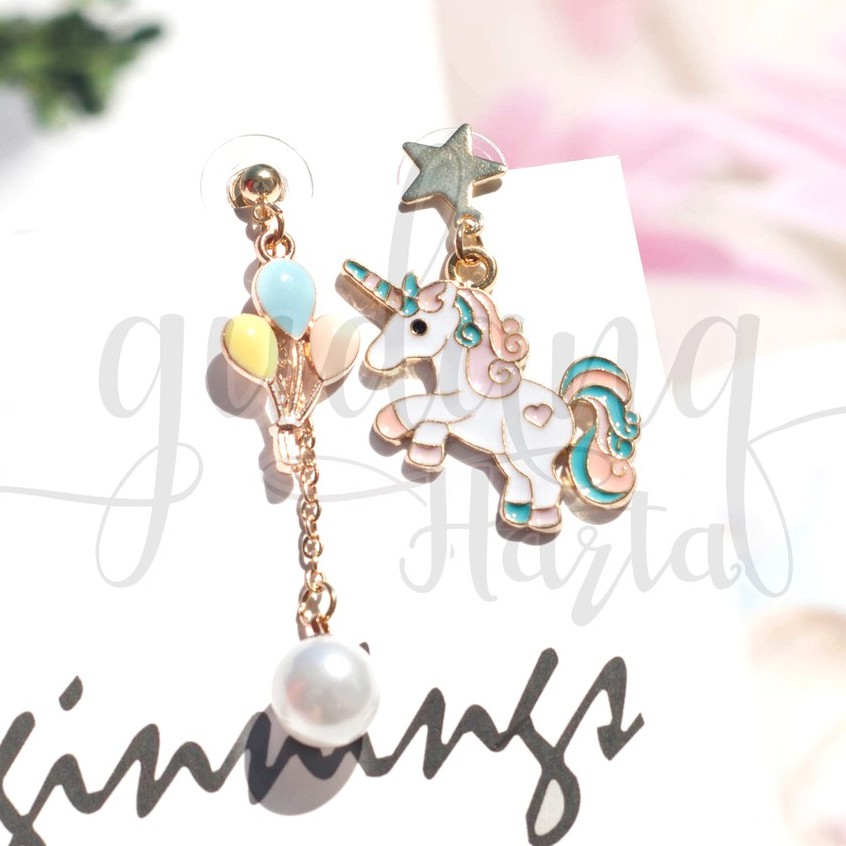 Anting Stud Unicorn Balon Anting Kuda Poni Imut Earrings GH 203264