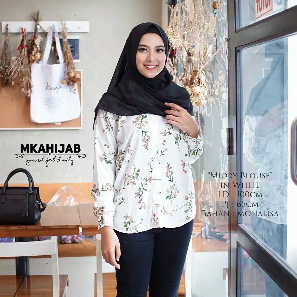 Kemeja wanita casual blouse lengan panjang muslim motif murah / blus wanita kekinian adelia miory-6