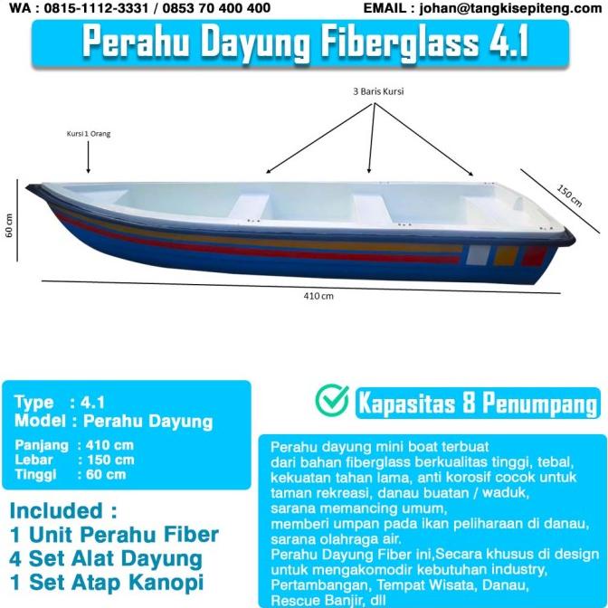 PERAHU DAYUNG FIBER 8 ORANG - Perahu Sampan, Perahu Fiber