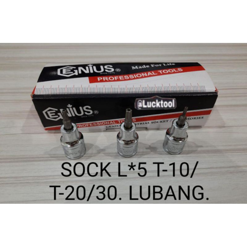 SOCK L BINTANG 5. T10. T20. T30. TAMPER atau LUBANG. 3Pcs. GENIUS.