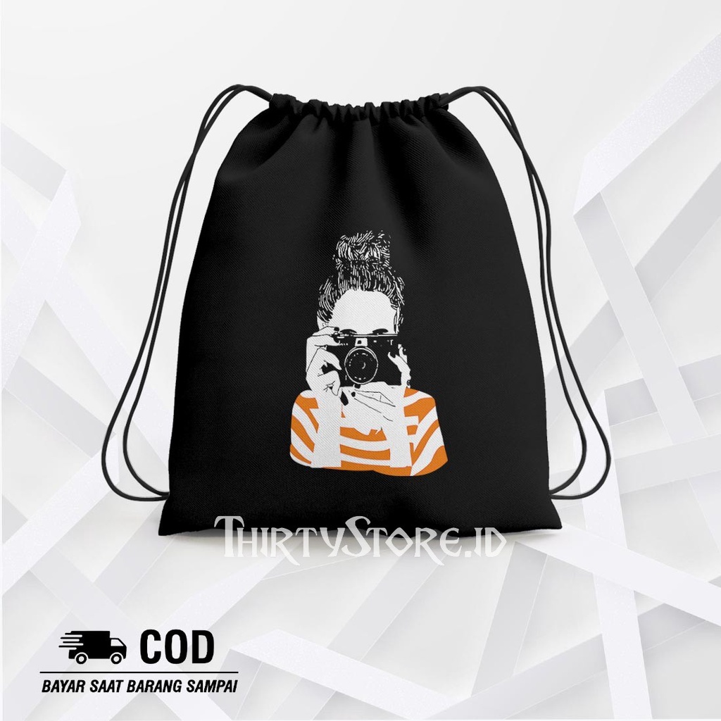 Tas Serut String Bag Camera Girl - Drawstring Bag Waterproof | Thirty Store.Id