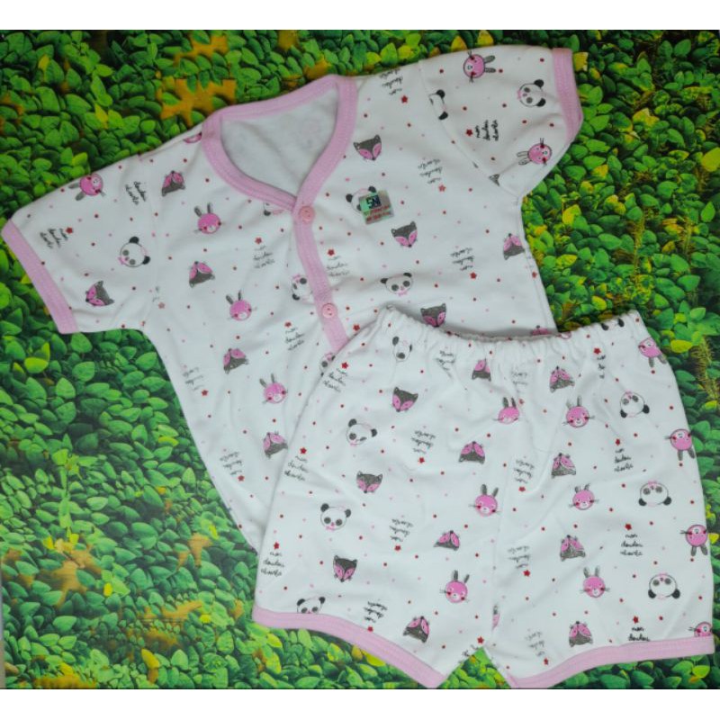 Stelan Baju Bayi Tangan Pendek Kancing Depan Uk No.12-18