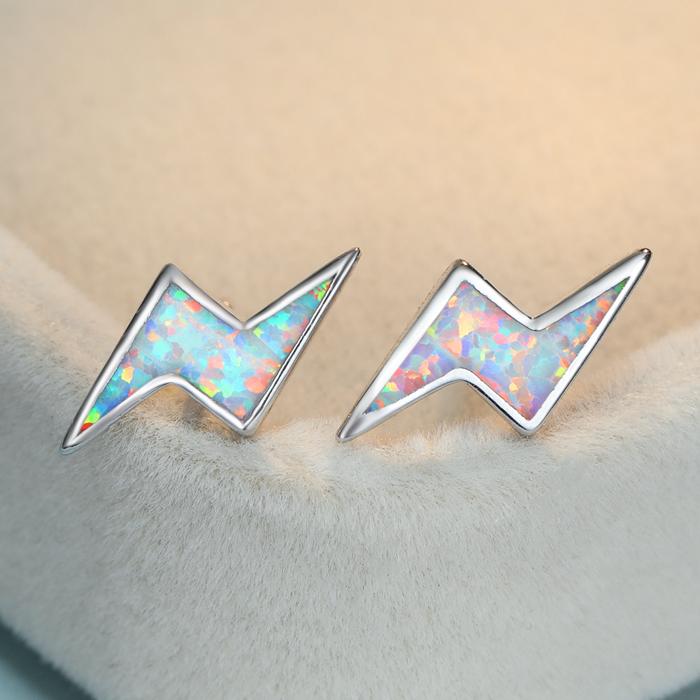 Anting Stud Opal Biru Petir Gaya Simple Untuk Perhiasan