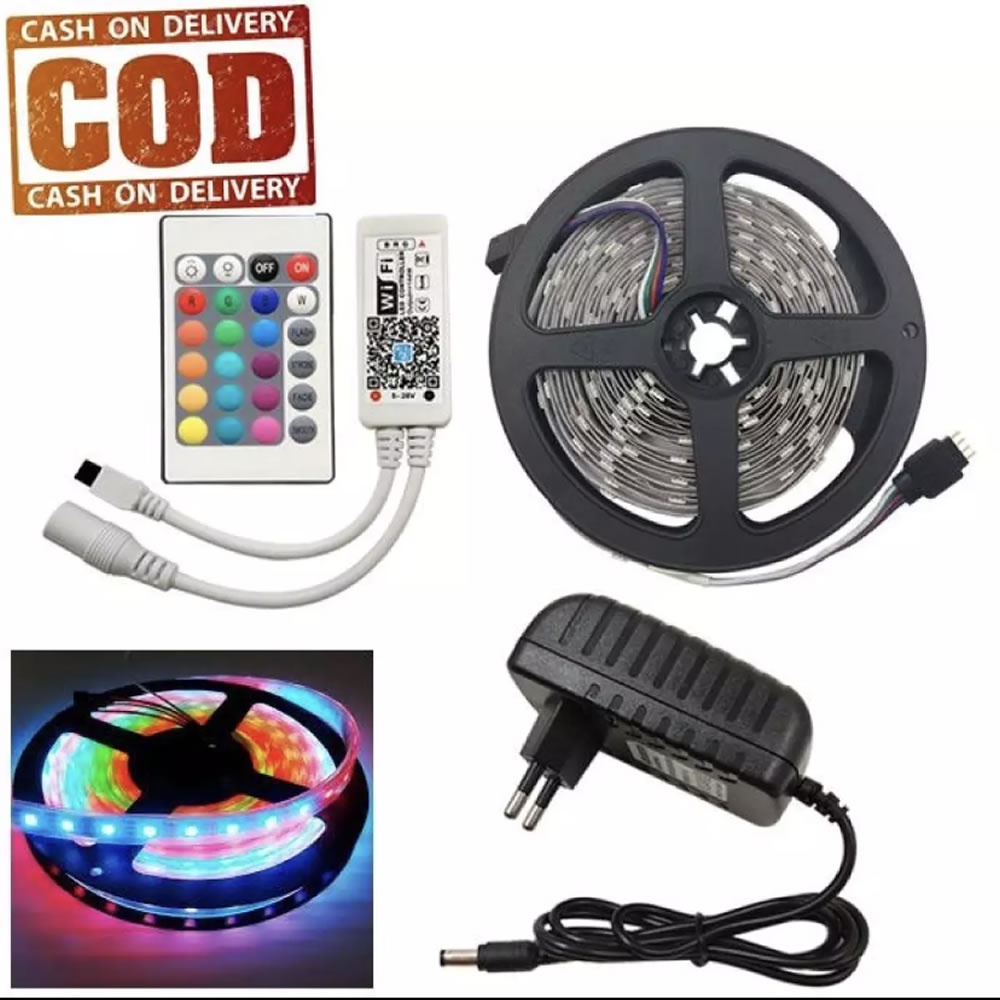 Lampu Strip RGB LED Panjang 5 Meter SMD Dekorasi Hias Tumblr 3528 Remote + Adaptor + Modul