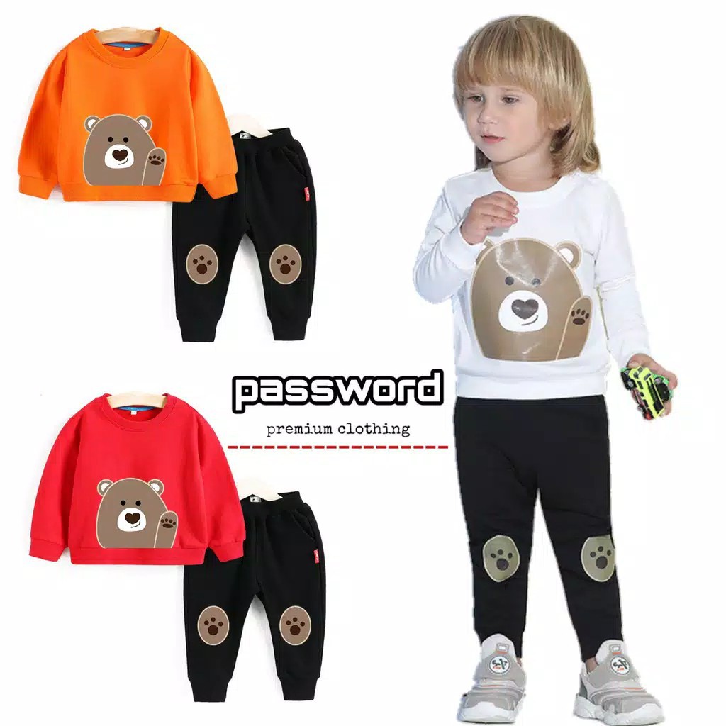 HappyOliver PASSWORD BE-AR CHOCO Setelan Sweater 1 - 7 Tahun Baju Anak BerKualitas