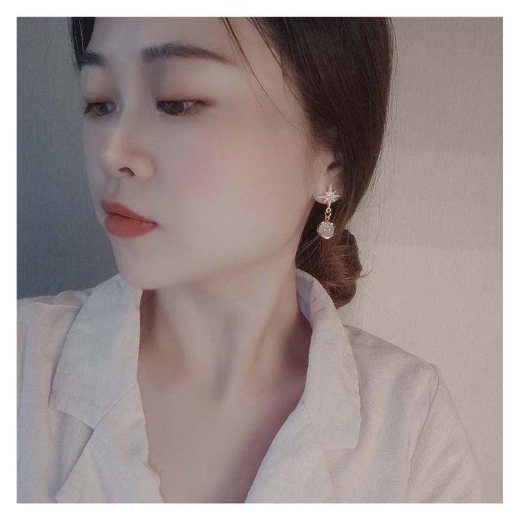 Anting Tusuk Panjang Bentuk Bintang Bahan Sterling Silver 925 Hias Opal + Berlian Imitasi Untuk Wanita