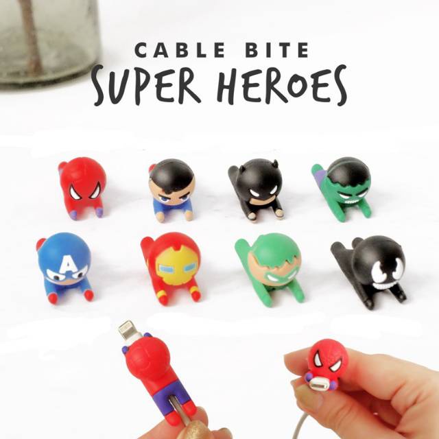 Cable Bites Avengers Unicorn Pelindung Kabel Protector Spiderman Hulk Superman Superhero Venom