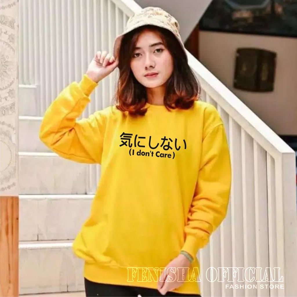 FenishaStore I DONT CARE Sweater Crewneck Wanita Lengan Panjang Size M-L-XL-XXL Bisa Bayar Ditempat COD