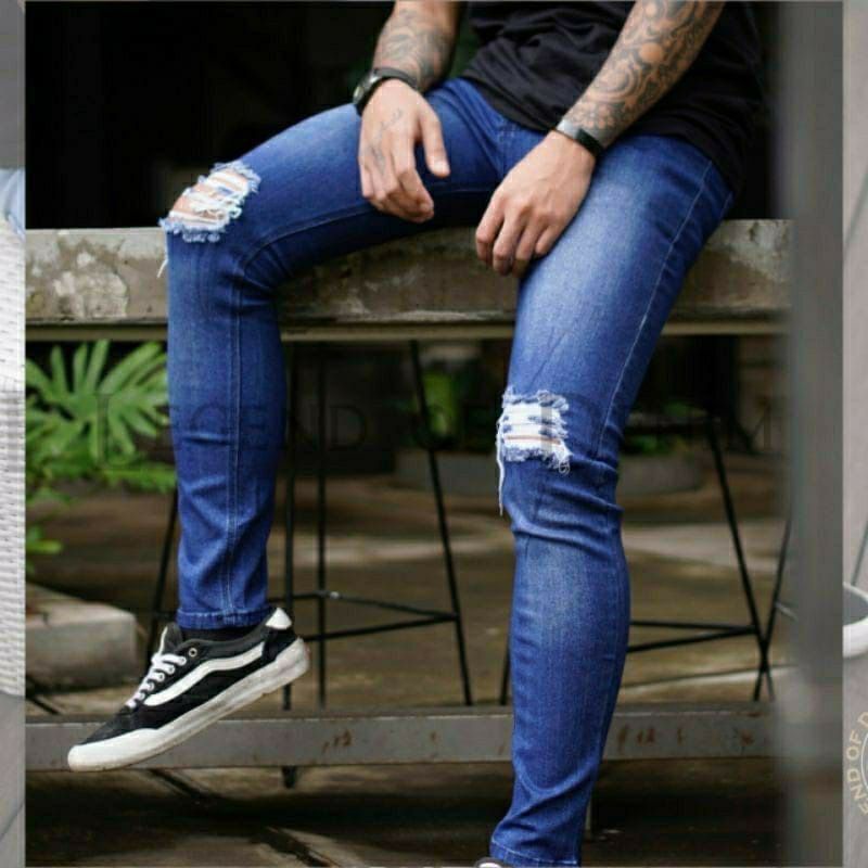 CELANA JEANS SOBEK LUTUT PRIA RIPPED JEANS  SOFTJEANS SKINNY