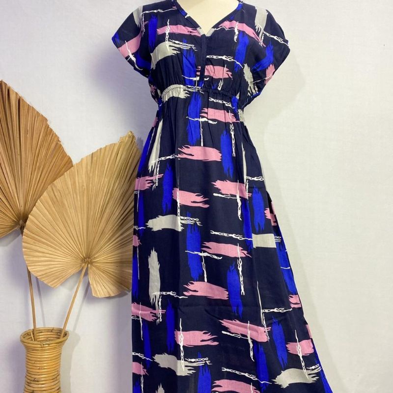 Daster Manohara Dress Manohara All Size Fit to XL Rayon Dress Bali Motif Tiedye Kopi Coffe Motif-Bogita navy
