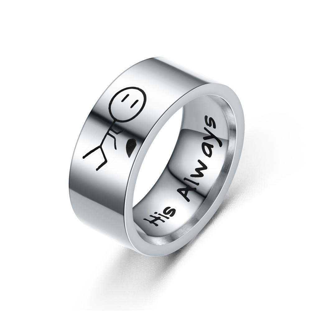 Cincin Desain Tulisan Her Forever His Always I Love You Bahan Titanium Silver Hitam Untuk Pasangan