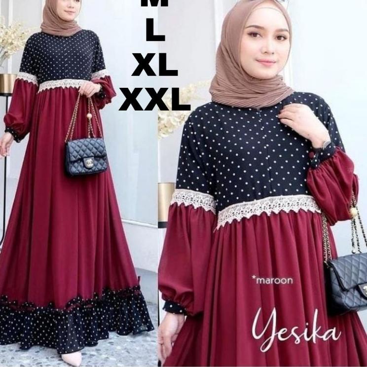 Model Baru.. Yesika maxy | M L XL XXL | Yesika dress | Gamis busui |  kombinasi | polkadot |  rempel