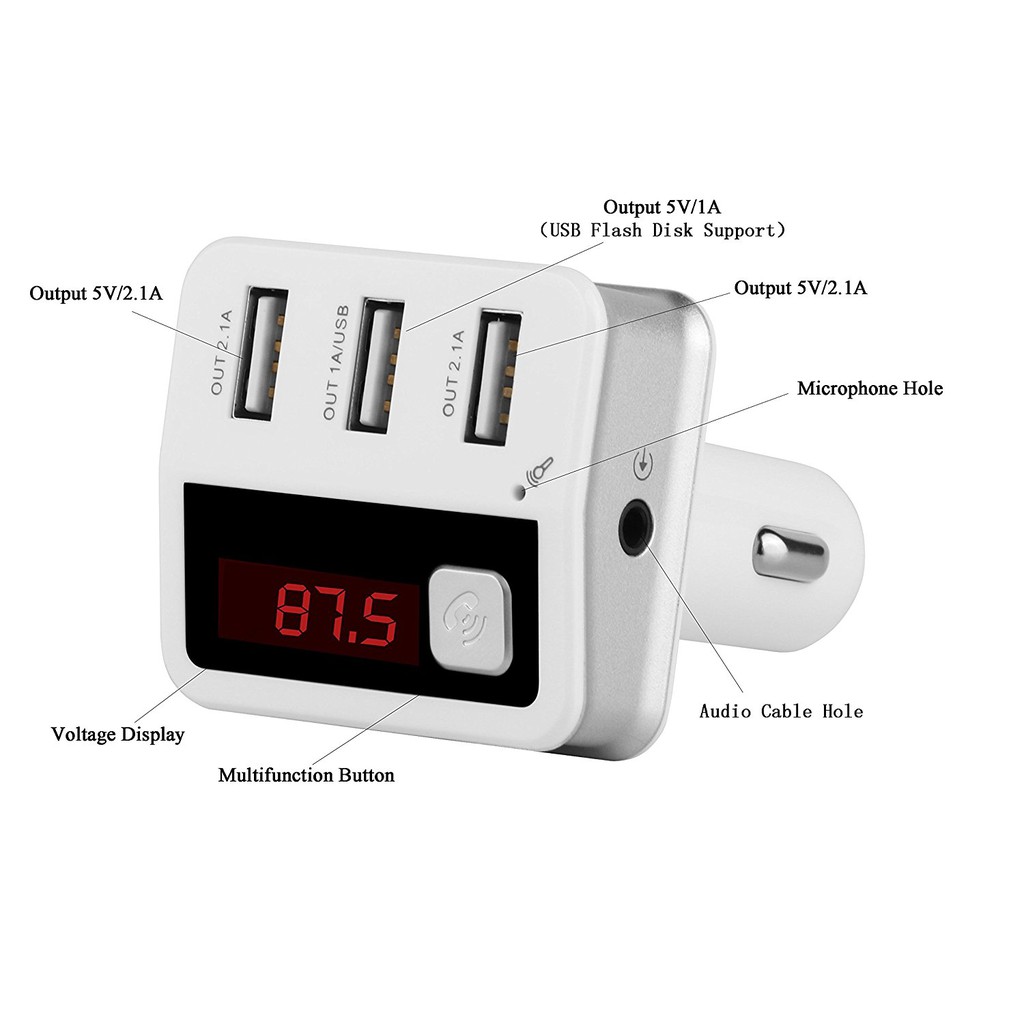 BC12 NEW VERSION Bluetooth FM Transmitter Radio Adapter Car Kit With Three USB