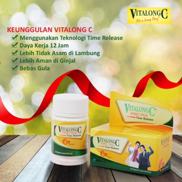 Original!! Vitalong C Botol Isi 30 Kapsul Vitamin C Aman di Lambung Tahan Lama 12 Jam Timed Release