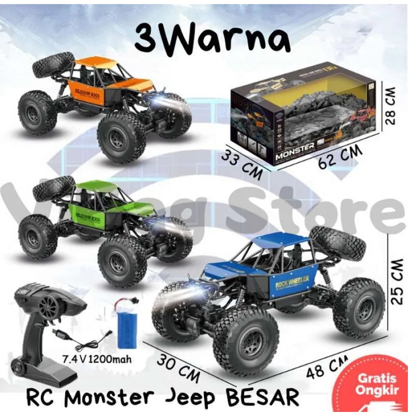 Mobil Remote Control Ukuran Besar RC Jeep Monster Crawler RDR1074