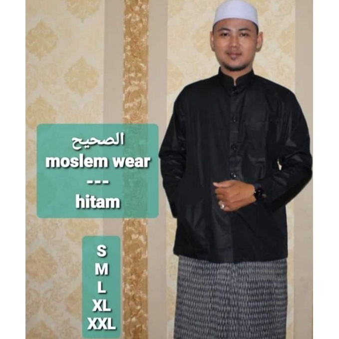 GROSIR Baju Koko As Shahih Polos Lengan Panjang Saku Samping Bahan Mengkilap Kokoh Haibah Habaib Habib Ammu Original Collection Pria Dewasa Terbaru Taqwa Kazimi El rumi Al mia Murah Putih Hitam Atasan Muslim Pria Fasion Pakaian Muslim Pria Tangan Panjang-Hitam