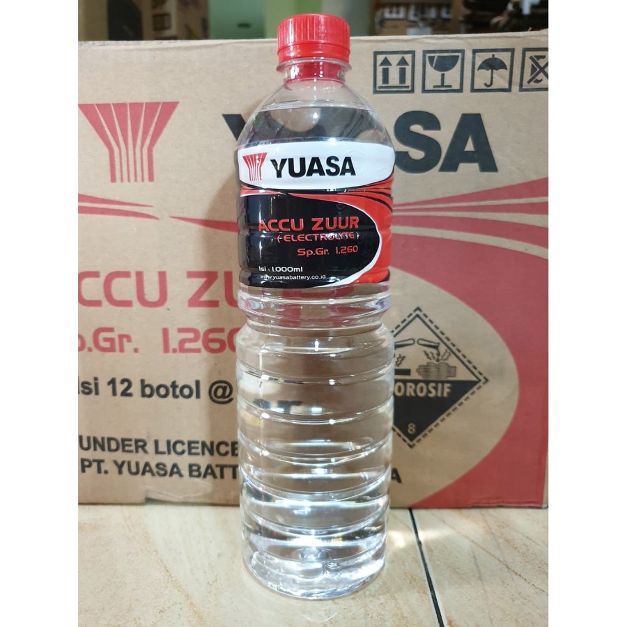 ASLI Air Aki baru / Air Zuur YUASA tutup merah botol 1liter Original