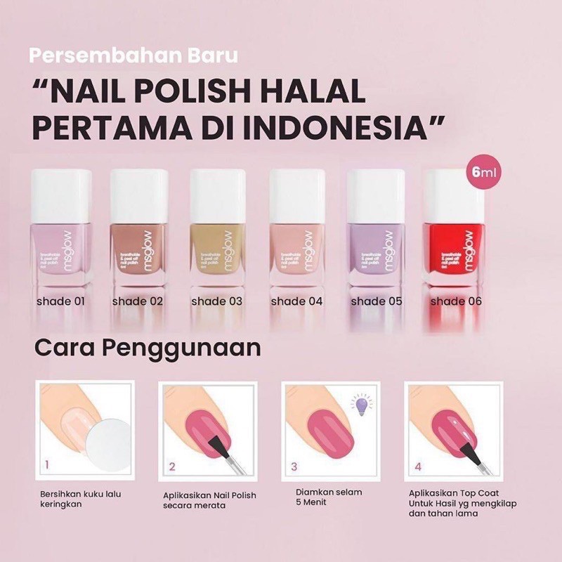 MS GLOW Breathable &amp; Peel Off Nail Polish Indonesia / Kutek Halal Top Coat Cat Kuku Bening Art Serum