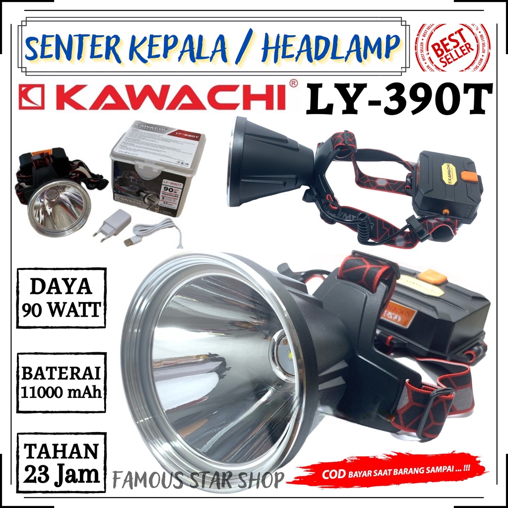 SENTER KEPALA JUMBO TAHAN 24 JAM 90WATT SUPER TERANG KAWACHI LY-390T BATERAI BESAR 11000mAh ( Sebelas Ribu ) BISA UNTUK POWER BANK | Senter kepala 90W Waterproof Cas USB Rechargeable Type-C Isi Ulang Tahan Lama COD Bisa Bayar di Tempat  | FSS