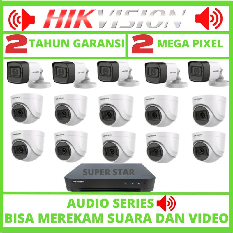 PAKET CCTV HIKVISION 2MP 16 CHANNEL 15 KAMERA AUDIO SERIES BISA MEREKAM SUARA DAN VIDEO