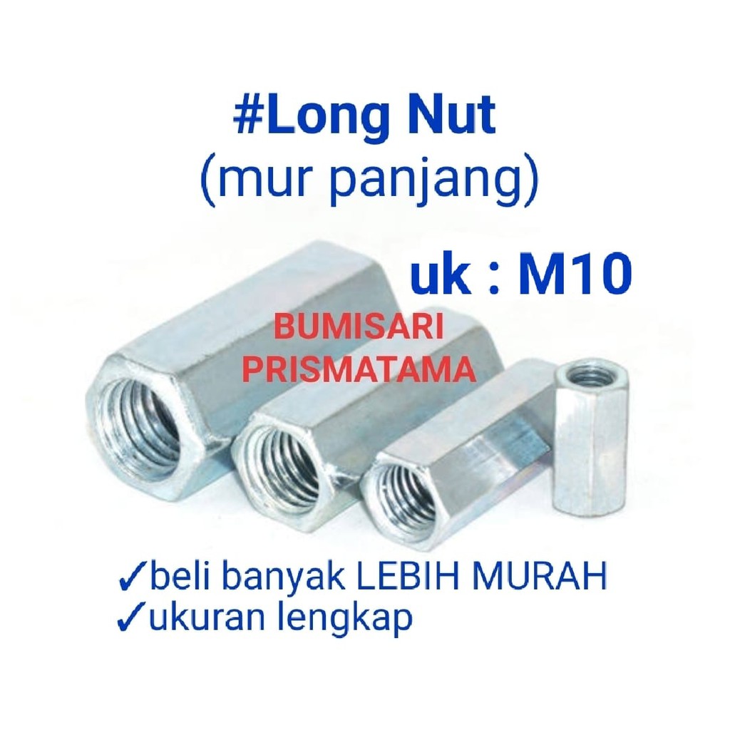 Long nut m10 / Mur panjang / Longnut m10 murah